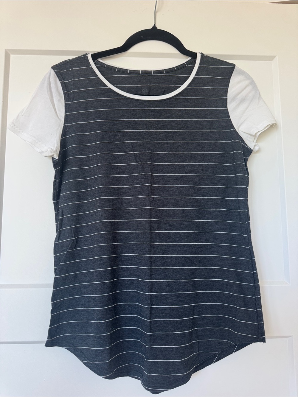 lululemon athletica Charcoal Stripe Short Sleeve Crew Top with White Sleeves
